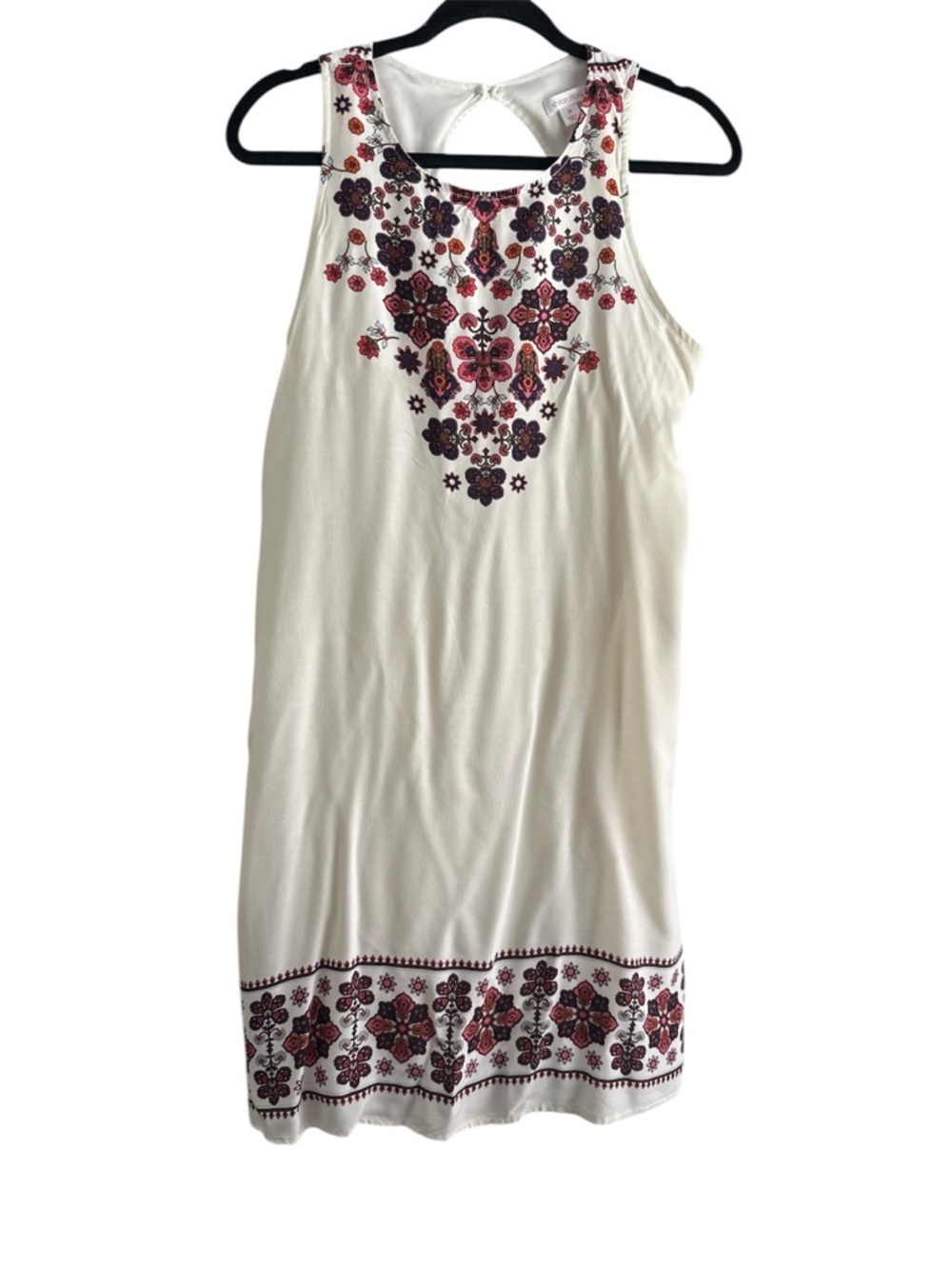 Xhilaration Cream shift dress with burgundy embroidered detail. Size M